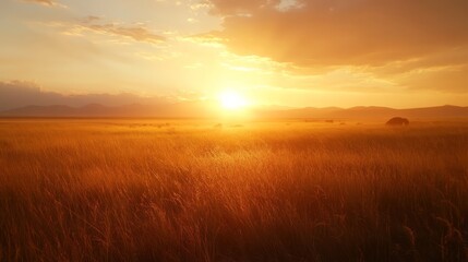 Obraz premium Sunrise over the Serengeti, golden light cascading across the plains
