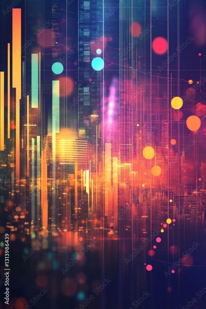 Poster abstract colorful digital design with dynamic patterns and energetic lighting effects