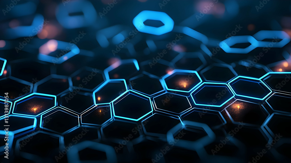 Poster futuristic dark blue hexagonal grid pattern with glowing light effect abstract digital technology ba