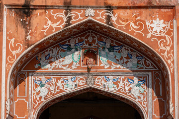 Obraz premium India. Rajasthan. Jaipur. Ajmeri Gate. Detail of architecture