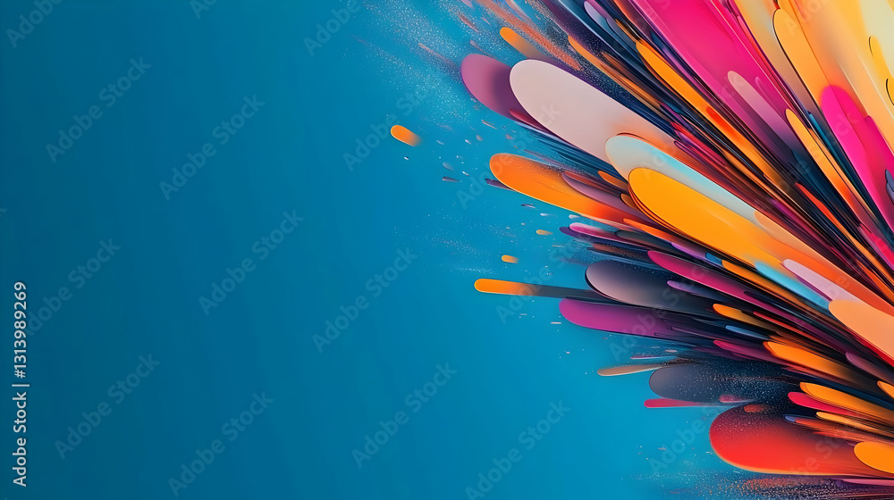 Poster vivid 3d abstract design with colorful splashes and explosions on blue background