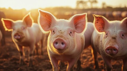 Charming Pigs in Golden Light: A Rustic Farm Scene