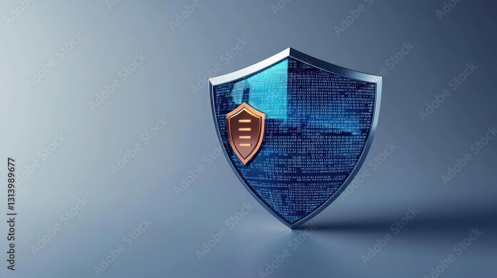 Poster metallic shield with data pattern protecting information against threats in dim lighting