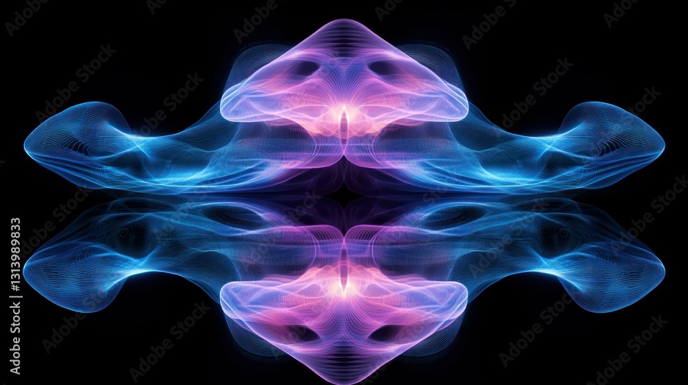 Poster symmetrical abstract artistic design with flowing translucent neon colors