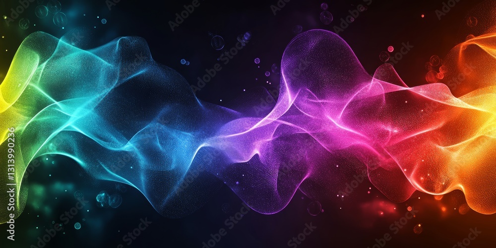 Poster this stunning abstract image features colorful waves that flow seamlessly, illuminated against a dar
