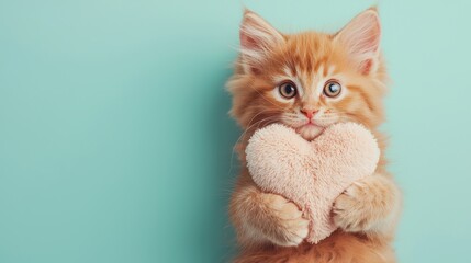 Fototapeta premium Adorable kitten with fluffy heart for valentines day design