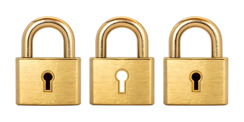 Three Different Styles of Golden Padlock with Keyhole for Security Photography, Cut Out