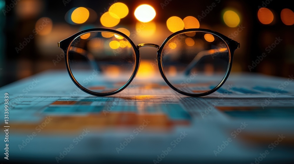Aufkleber many charts and graphs reflection light and flare concept image of data gathering and statistical wo
