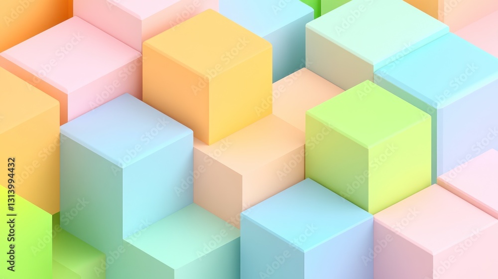 Poster pastel cube abstract 3d render: a symphony of soft hues and geometric precision
