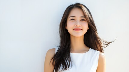 美しいロングヘアがなびくアジア人女性　AI生成画像