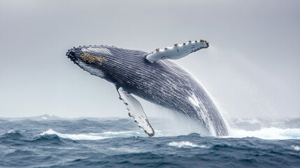 Fototapeta premium Humpback Whale Leaping Ocean Waves (1)