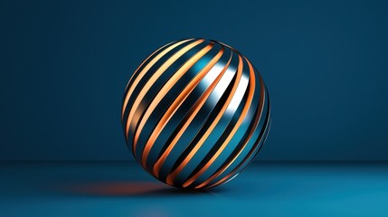 Fototapeta premium Abstract Metallic Sphere with Stripes on Blue Background
