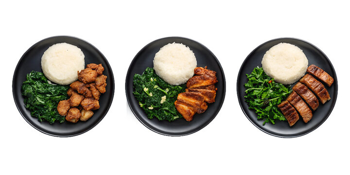 Kenyan Nyama Choma with Ugal&iacute; in Three Different Styles for Flavorful African Cuisine Photography, Cut Out