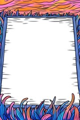 Fototapeta premium Framed artwork. Colorful plants. Landscape with vibrant sunset, empty space for content insertion