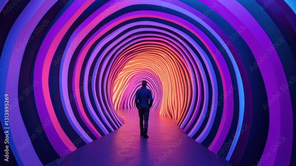 Poster vibrant neon tunnel with waves of colorful light and shadow
