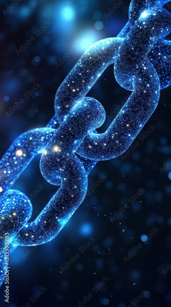 Poster glowing blue chain link abstract digital art background blockchain technology concept