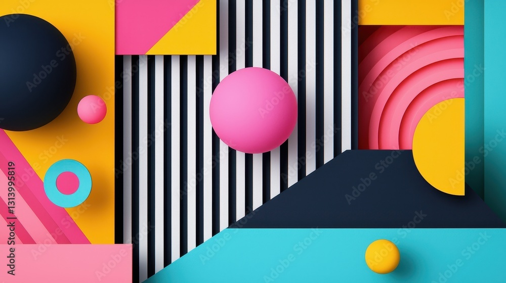 Poster Colorful Abstract Composition with Shapes and Patterns in Bold Design