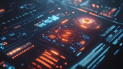 Fototapeta premium Futuristic Interface Displaying Complex Data Visualizations And Information