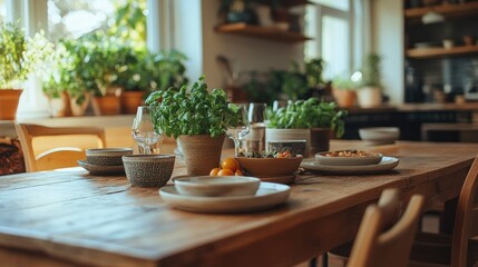 Fototapeta premium Sun-drenched kitchen table set for a meal