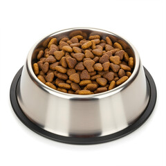 Stainless steel bowl with mixed chicken and fish dry cat food for adult cats