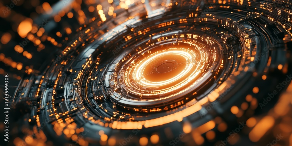 Poster a mesmerizing abstract image featuring a circular design with glowing orange elements, perfect for t