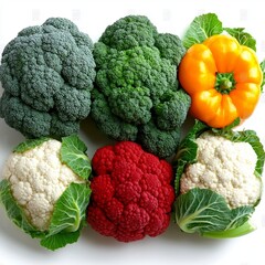 A white background serves as the setting for a collage of fresh vegetables