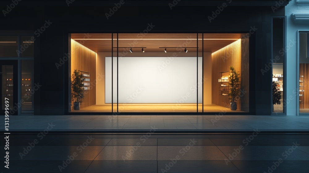 Poster a large window with a white sign on it is lit up, creating a bright and inviting atmosphere. the emp