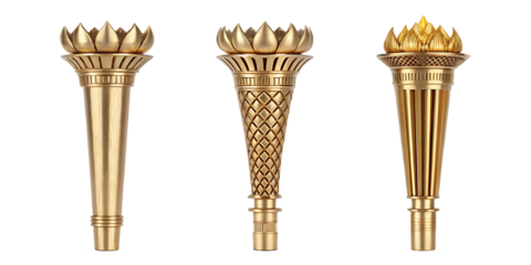 Intricate Golden Torch for Ornament in Three Different Styles for Luxury and Elegant Photography, Cut Out