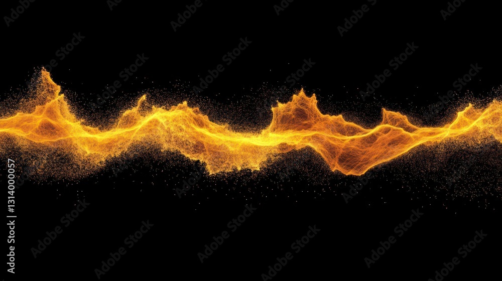 Poster abstract golden wave particle simulation over a stark black background