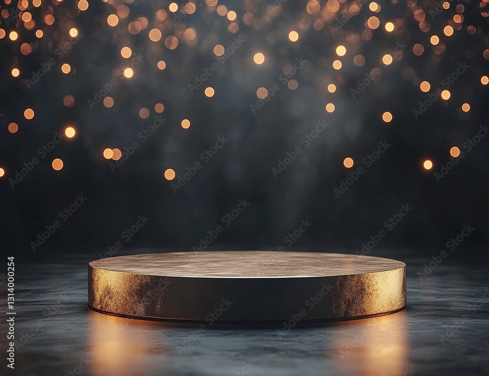 Aufkleber minimal abstract background with a gold podium for product presentation mock-up, a dark scene with b