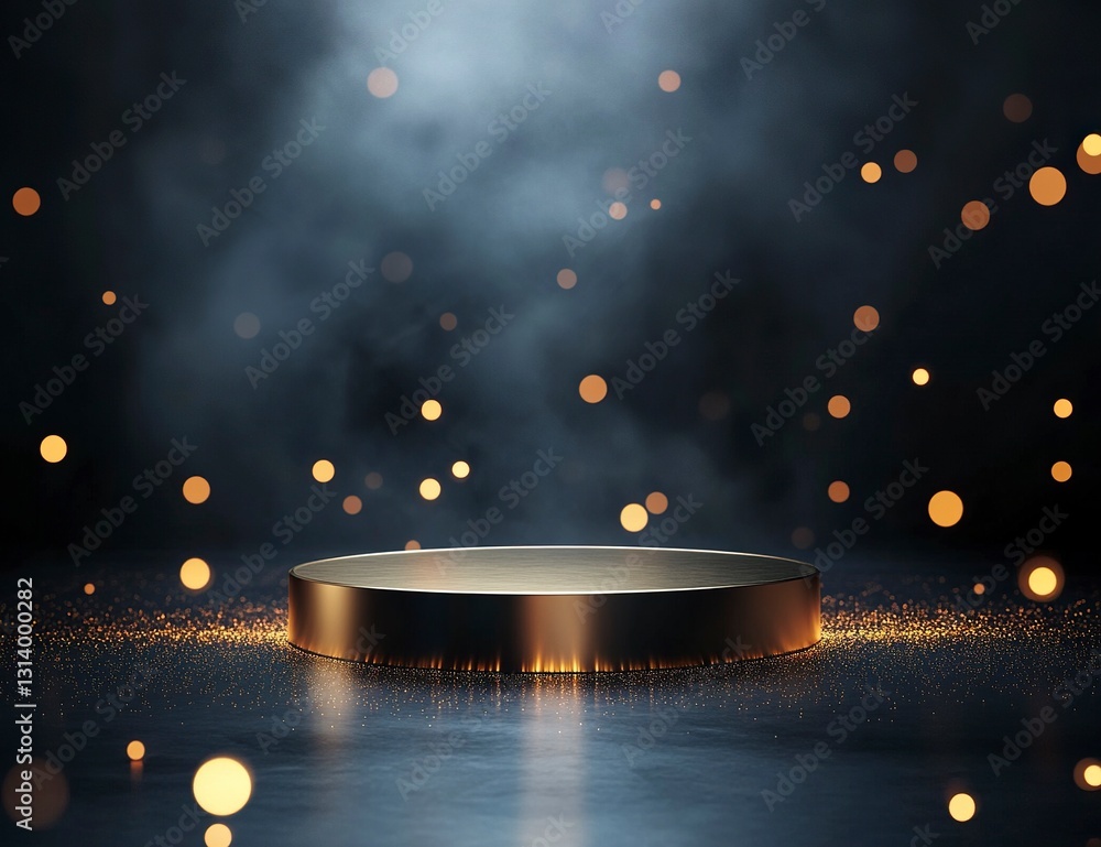 Aufkleber minimal abstract background with a gold podium for product presentation mock-up, a dark scene with b