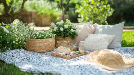 Summer Picnic in a Lush Garden Setting