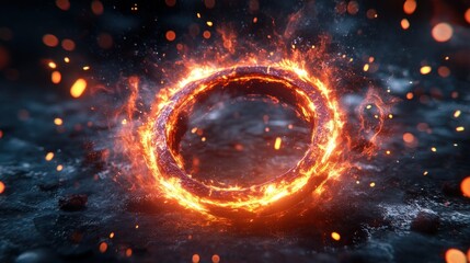 Fototapeta premium A fiery portal of energy suspended above a rough surface