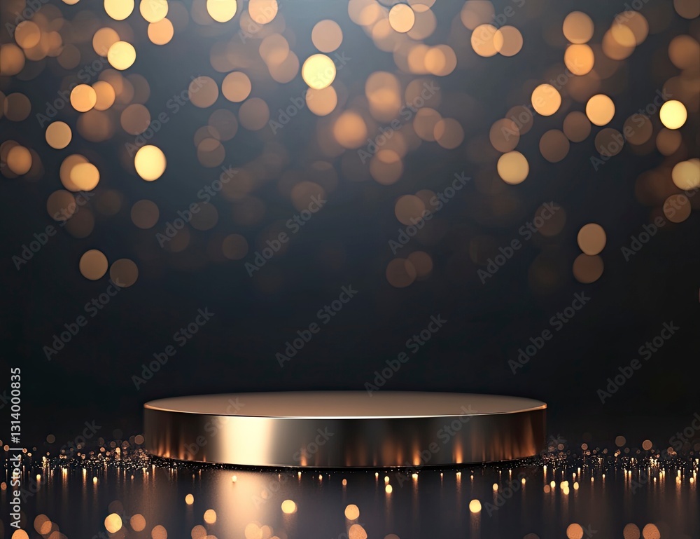 Poster minimal abstract background with a gold podium for product presentation, mock-up, and display of goo