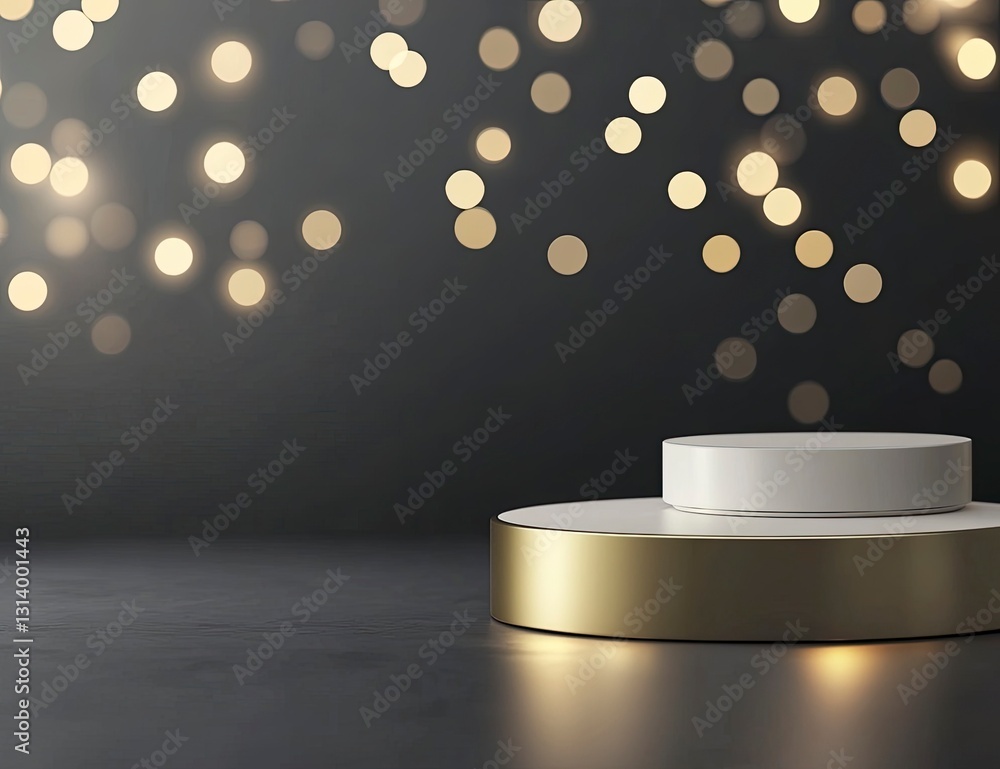 Poster minimal abstract background with a gold podium for product presentation, mock-up, and display of goo