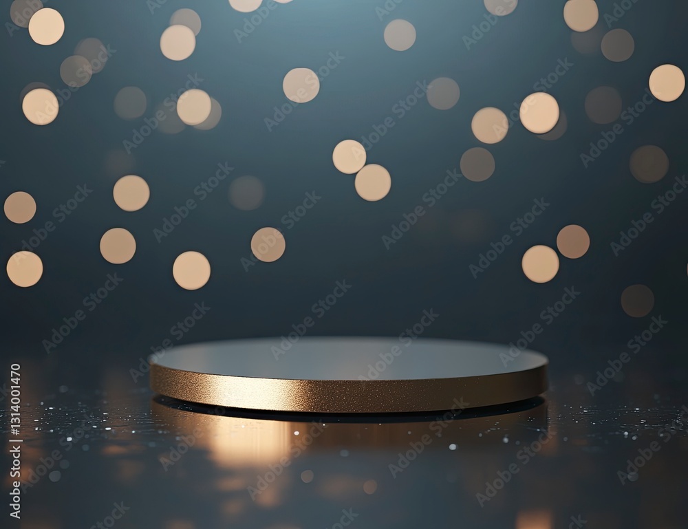 Poster minimal abstract background with a gold podium for product presentation, mock-up, and display of goo