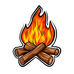 Campfire with Logs, Vector Fire Art for Outdoor Camping Decor Trends,  Vector Design, Illustration