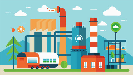 Despite the industrial nature of the facility measures are taken to minimize waste and reduce its impact on the environment.. Vector illustration