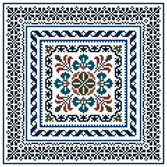 Square seamless Baroque traditional pixel Geometric ethnic pattern design. Detailed Vector for pillowcase, rugs, carpet tile, embroidery, wallpaper, print, textile, mosaic, ceramic, patchwork.