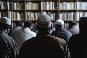 Scholars Engaged in Discussion in an Elegant Library