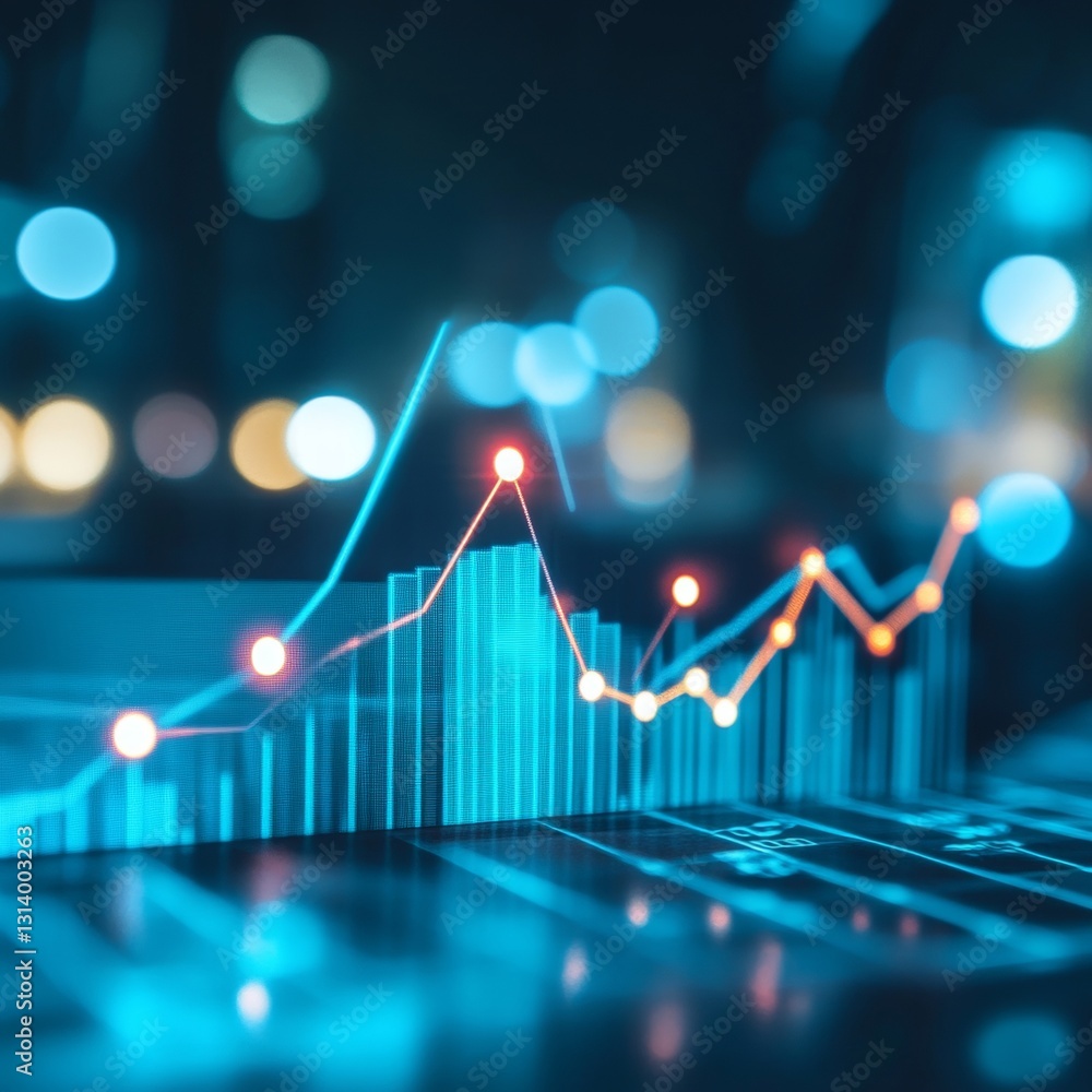Poster digital financial data analytics chart representing growth trends and market insights