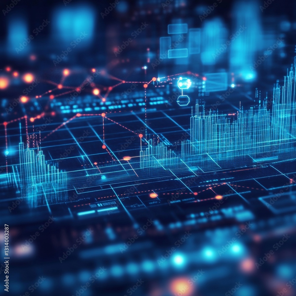 Aufkleber abstract digital data visualization with blue and red graphs representing financial trends