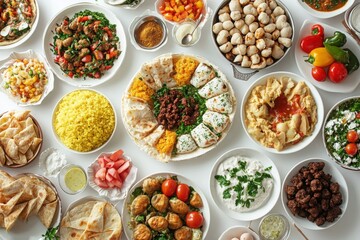 Traditional Middle Eastern Dishes on White Background