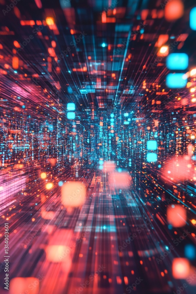 Poster dynamic abstract digital background with neon colors and motion patterns representing technology