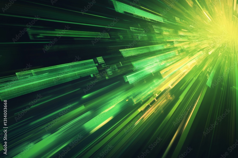 Poster dynamic abstract light flow in green color palette creating futuristic energy patterns