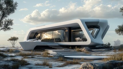 Fototapeta premium Neo-futurism sci fi architecture small house