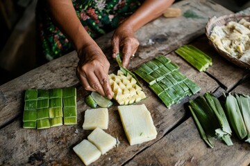 Woman Preparing Traditional Kuih on Wooden Table