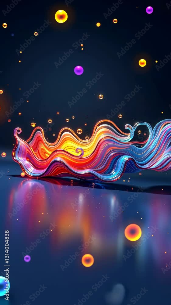Poster a colorful painting of a wave with many different colors. the painting is on a blue background. the 