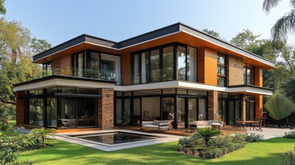 Fototapeta premium modern house in the city garden and sky modern house exterior design