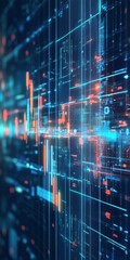 Obraz premium Dynamic Abstract Digital Visualization with Neon Lines and Glowing Data Flow in a Modern Interface